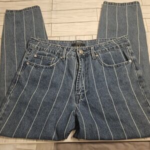 Forever 21 Blue Pinstripe Straight Leg Jeans